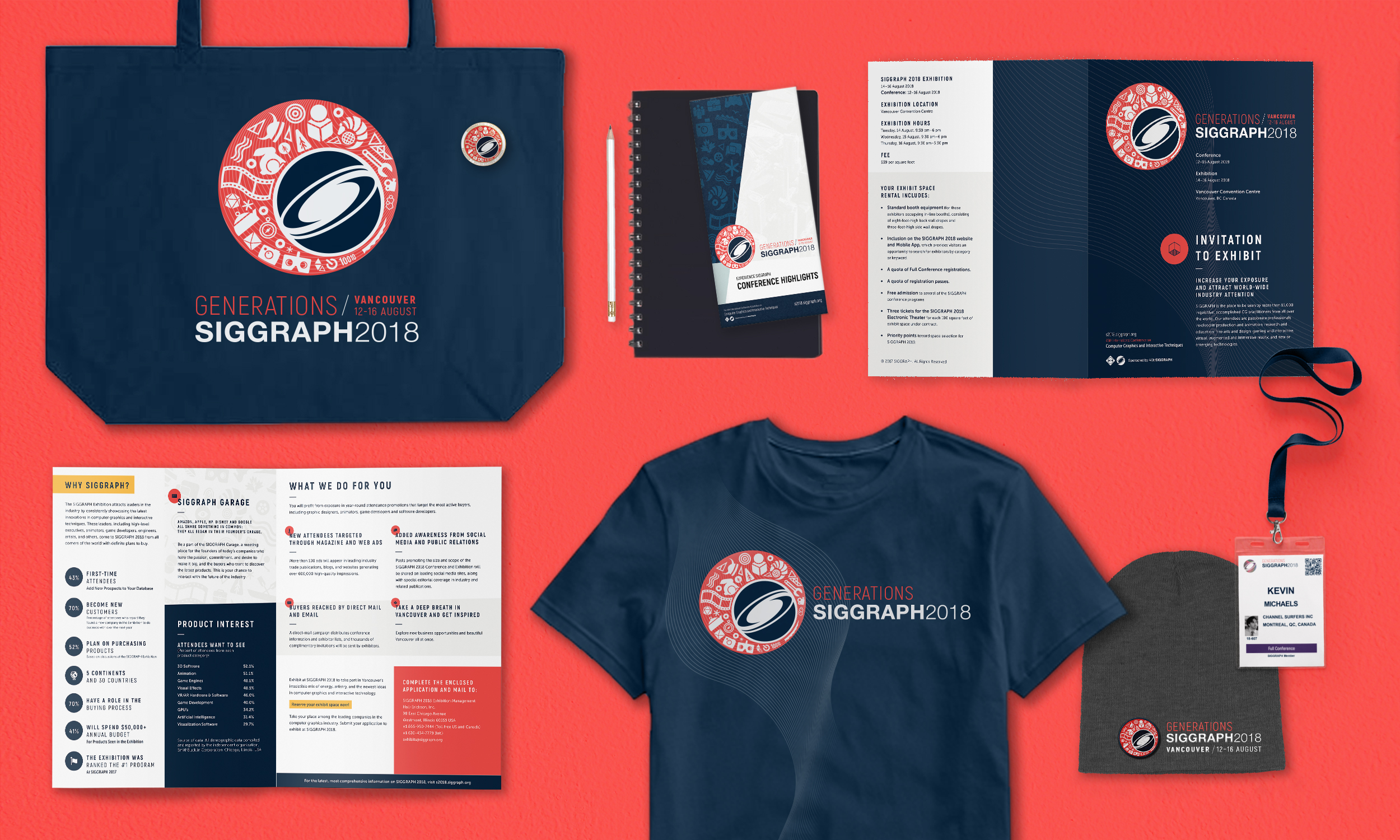 Flat lay of various conference deliverables